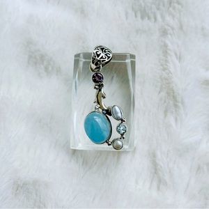 Aquamarine with Amethyst, Mother of Pearl, Blue Topaz and Dolphin Pendant